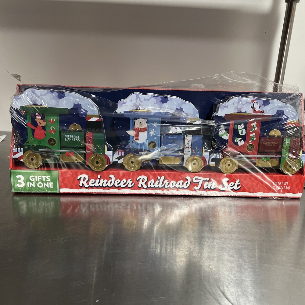 North Pole Express Tin Train set Of 3 with Box ~  Each 8" x 6"  x 2.5" Christmas